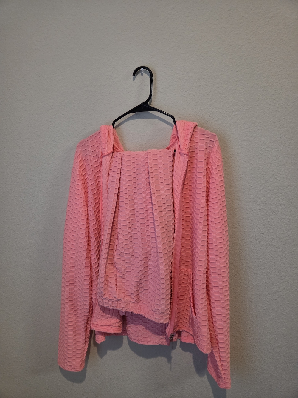 BUNDLE- Pink & Blue Textured Hooded Zip Up Jacket And Pants
